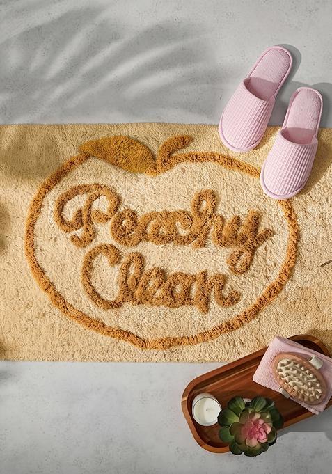 Saffron Rugs Hand Tufted Cotton Bath Mat | Cream Peach Rectangular | Anti Slip Backing | Casual Typography BATHMATS Bathroom Rug