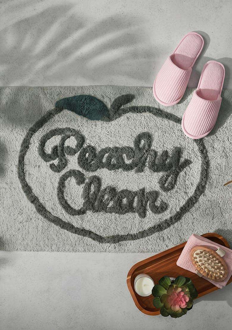 Saffron Rugs Hand Tufted Cotton Bath Mat | Light Grey Rectangular | Anti Slip Backing | Casual Typography BATHMATS Bathroom Rug - Indya