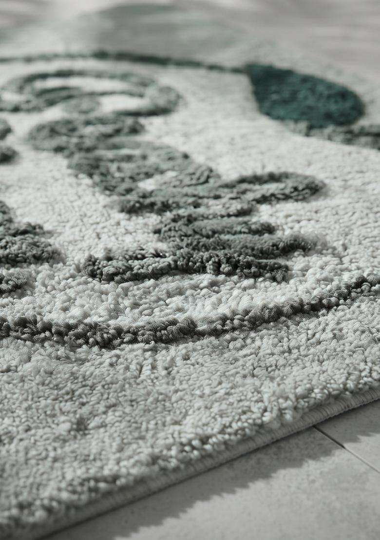 Saffron Rugs Hand Tufted Cotton Bath Mat | Light Grey Rectangular | Anti Slip Backing | Casual Typography BATHMATS Bathroom Rug - Indya