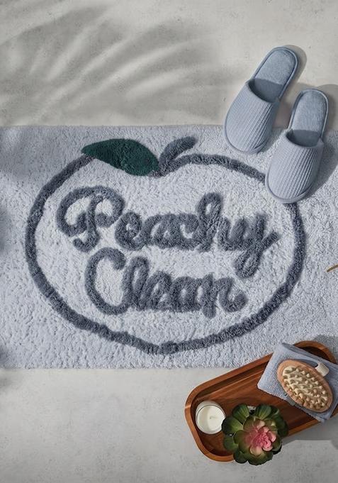 Saffron Rugs Hand Tufted Cotton Bath Mat | Light Blue Grey Rectangular | Anti Slip Backing | Casual Typography BATHMATS Bathroom Rug