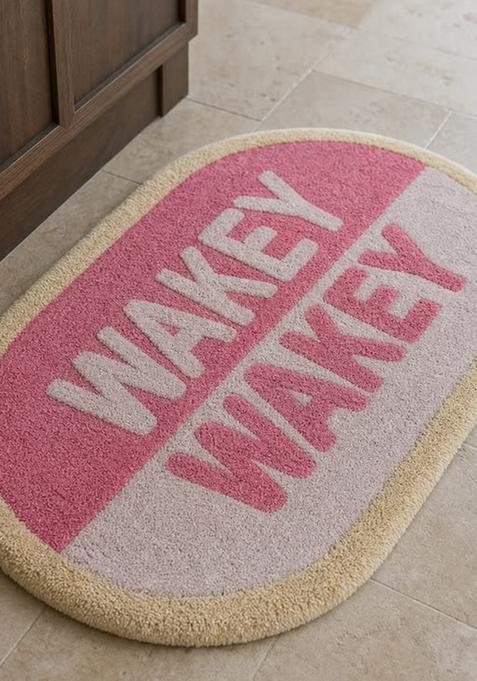 Saffron Rugs Hand Tufted Cotton Bath Mat | Pink Oval | Anti Slip Backing | Casual Typography BATHMATS Bathroom Rug