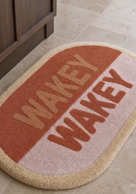 Saffron Rugs Hand Tufted Cotton Bath Mat | Terracotta Pink Oval | Anti Slip Backing | Casual Typography BATHMATS Bathroom Rug
