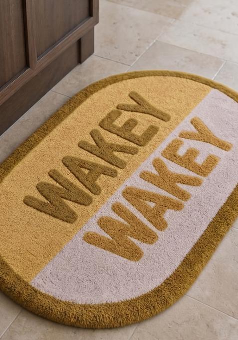 Saffron Rugs Hand Tufted Cotton Bath Mat | Mustard Yellow Oval | Anti Slip Backing | Casual Typography BATHMATS Bathroom Rug