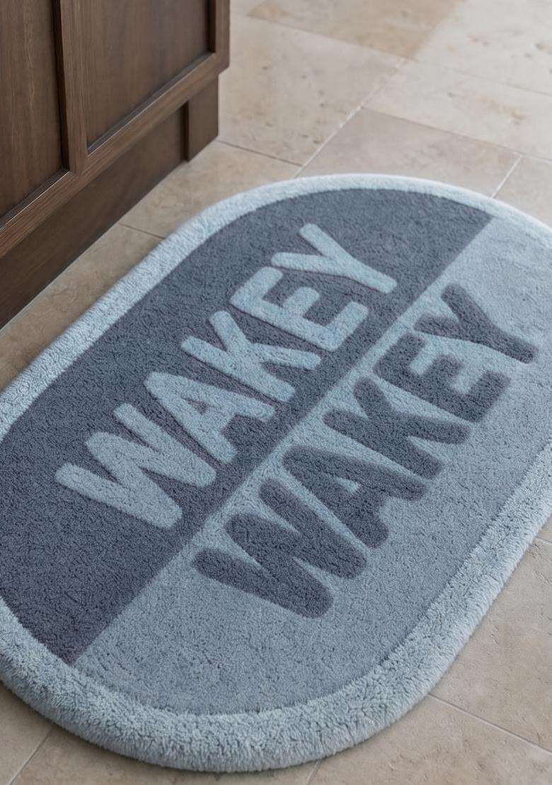 Saffron Rugs Hand Tufted Cotton Bath Mat | Blue Grey Oval | Anti Slip Backing | Casual Typography BATHMATS Bathroom Rug - Indya