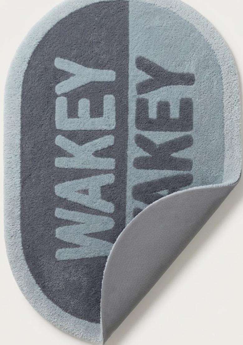 Saffron Rugs Hand Tufted Cotton Bath Mat | Blue Grey Oval | Anti Slip Backing | Casual Typography BATHMATS Bathroom Rug - Indya