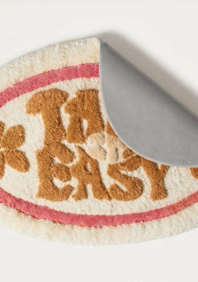 Saffron Rugs Hand Tufted Cotton Bath Mat | Cream Oval | Anti Slip Backing | Casual Typography BATHMATS Bathroom Rug - Indya