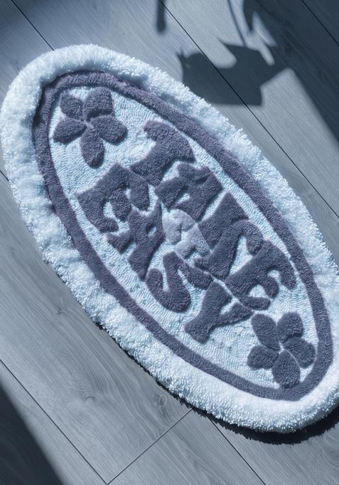 Saffron Rugs Hand Tufted Cotton Bath Mat | Grey White Oval | Anti Slip Backing | Casual Typography BATHMATS Bathroom Rug