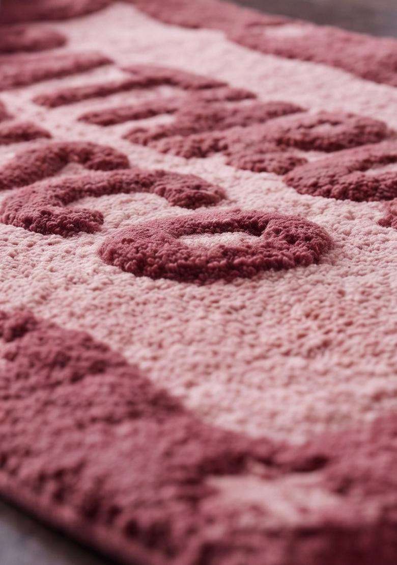 Saffron Rugs Hand Tufted Cotton Bath Mat | Dusty Rose Pink Rectangular | Anti Slip Backing | Retro Typography BATHMATS Bathroom Rug - Indya