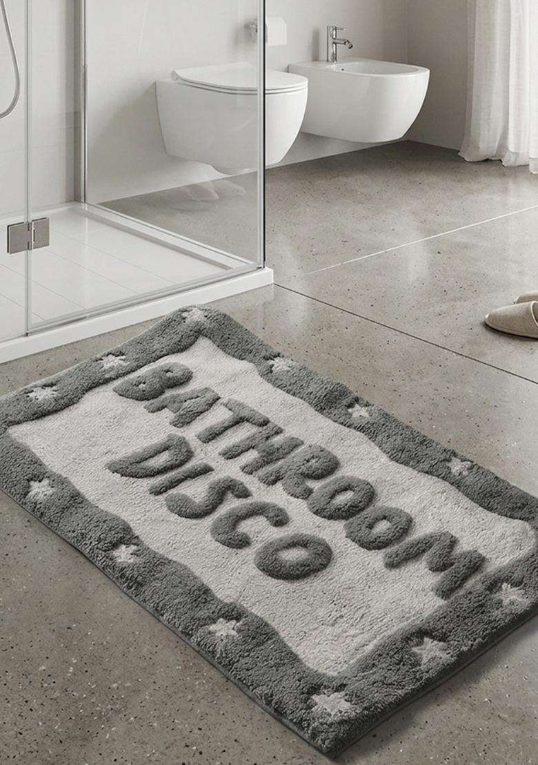 Saffron Rugs Hand Tufted Cotton Bath Mat | Sage Green Rectangular | Anti Slip Backing | Retro Typography BATHMATS Bathroom Rug - Indya