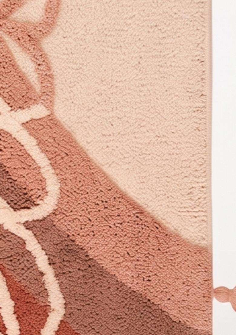 Saffron Rugs Hand Tufted Cotton Bath Mat | Peach Blush Rectangular | Anti Slip Backing | Boho Typography BATHMATS Bathroom Rug - Indya