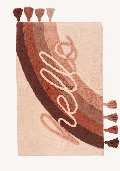 Saffron Rugs Hand Tufted Cotton Bath Mat | Peach Blush Rectangular | Anti Slip Backing | Boho Typography BATHMATS Bathroom Rug