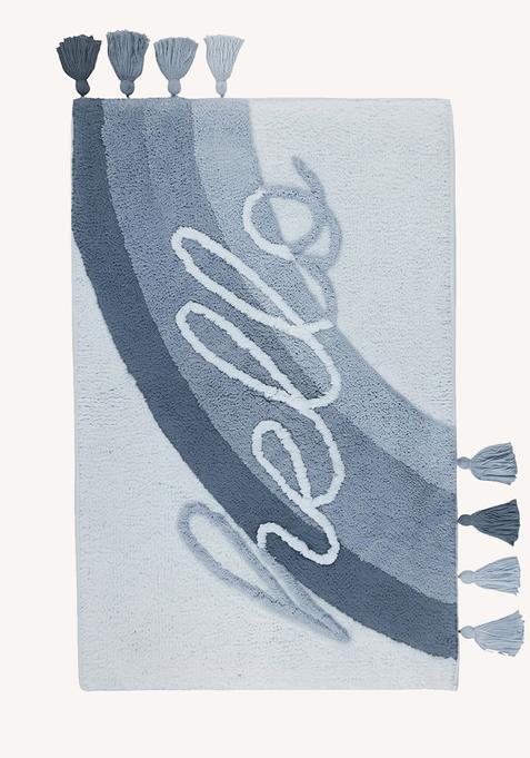 Saffron Rugs Hand Tufted Cotton Bath Mat | Blue Grey Rectangular | Anti Slip Backing | Boho Typography BATHMATS Bathroom Rug