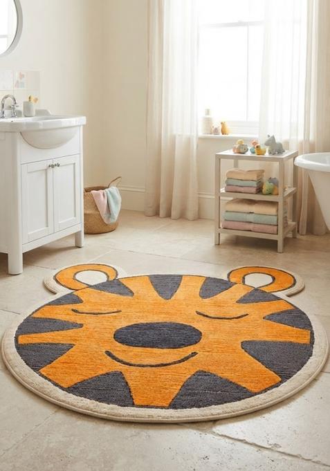 Saffron Rugs Hand Tufted Cotton Bath Mat | Orange Bear | Anti Slip Backing | Casual Kids Mats Bathroom Rug