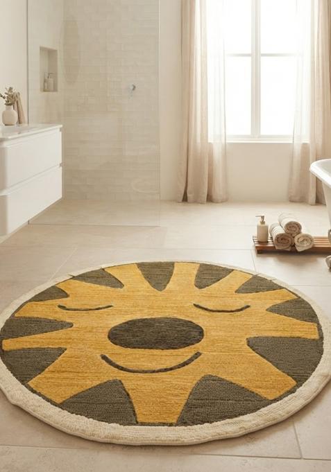 Saffron Rugs Hand Tufted Cotton Bath Mat | Golden Yellow Bear | Anti Slip Backing | Casual Kids Mats Bathroom Rug