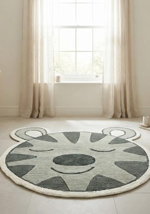 Saffron Rugs Hand Tufted Cotton Bath Mat | Sage Green Bear | Anti Slip Backing | Casual Kids Mats Bathroom Rug