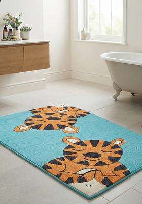 Saffron Rugs Hand Tufted Cotton Bath Mat | Teal Blue Rectangular | Anti Slip Backing | Casual Kids Mats Bathroom Rug