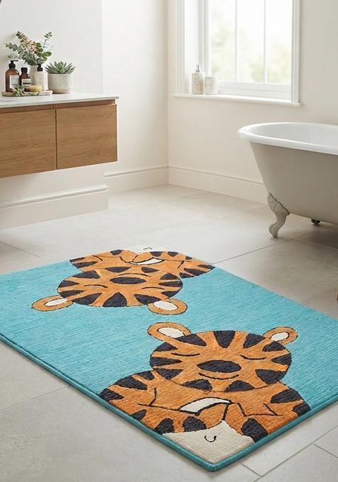 Saffron Rugs Hand Tufted Cotton Bath Mat | Teal Blue Rectangular | Anti Slip Backing | Casual Kids Mats Bathroom Rug