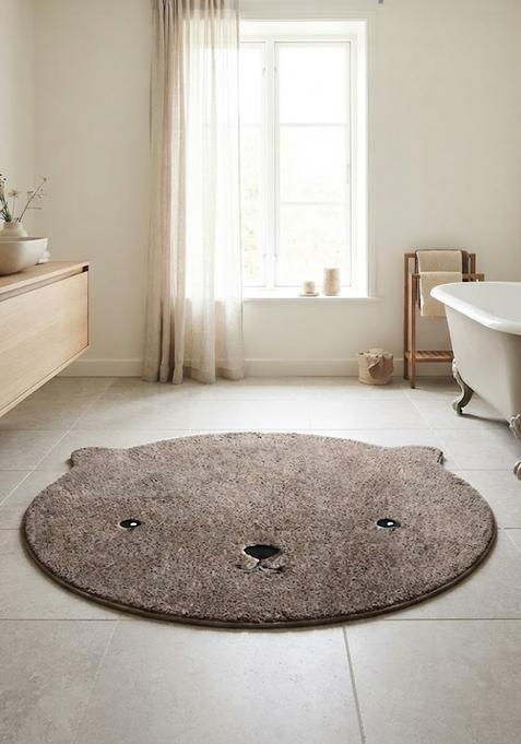 Saffron Rugs Hand Tufted Cotton Bath Mat | Taupe Brown Bear | Anti Slip Backing | Casual Kids Mats Bathroom Rug