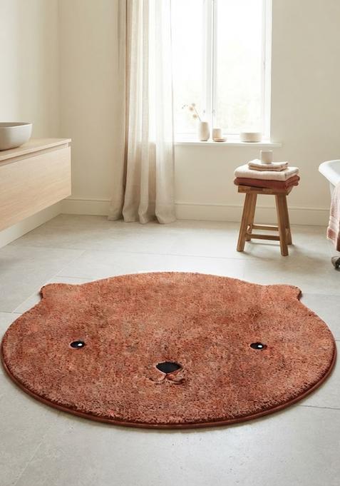 Saffron Rugs Hand Tufted Cotton Bath Mat | Rust Brown Bear | Anti Slip Backing | Casual Kids Mats Bathroom Rug