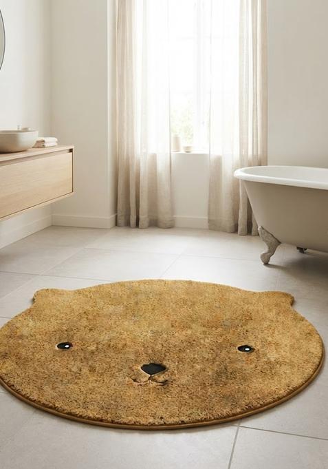 Saffron Rugs Hand Tufted Cotton Bath Mat | Golden Brown Bear | Anti Slip Backing | Casual Kids Mats Bathroom Rug