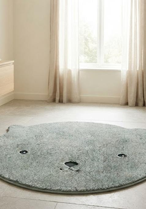 Saffron Rugs Hand Tufted Cotton Bath Mat | Sage Green Bear | Anti Slip Backing | Casual Kids Mats Bathroom Rug