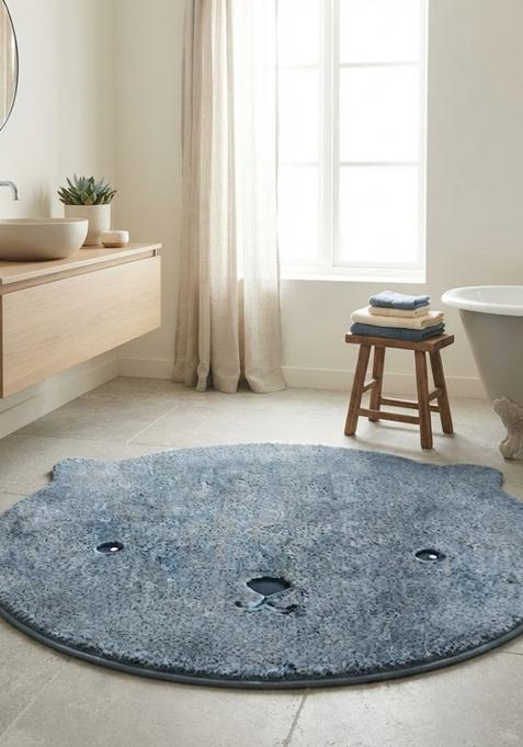 Saffron Rugs Hand Tufted Cotton Bath Mat | Steel Blue Bear | Anti Slip Backing | Casual Kids Mats Bathroom Rug
