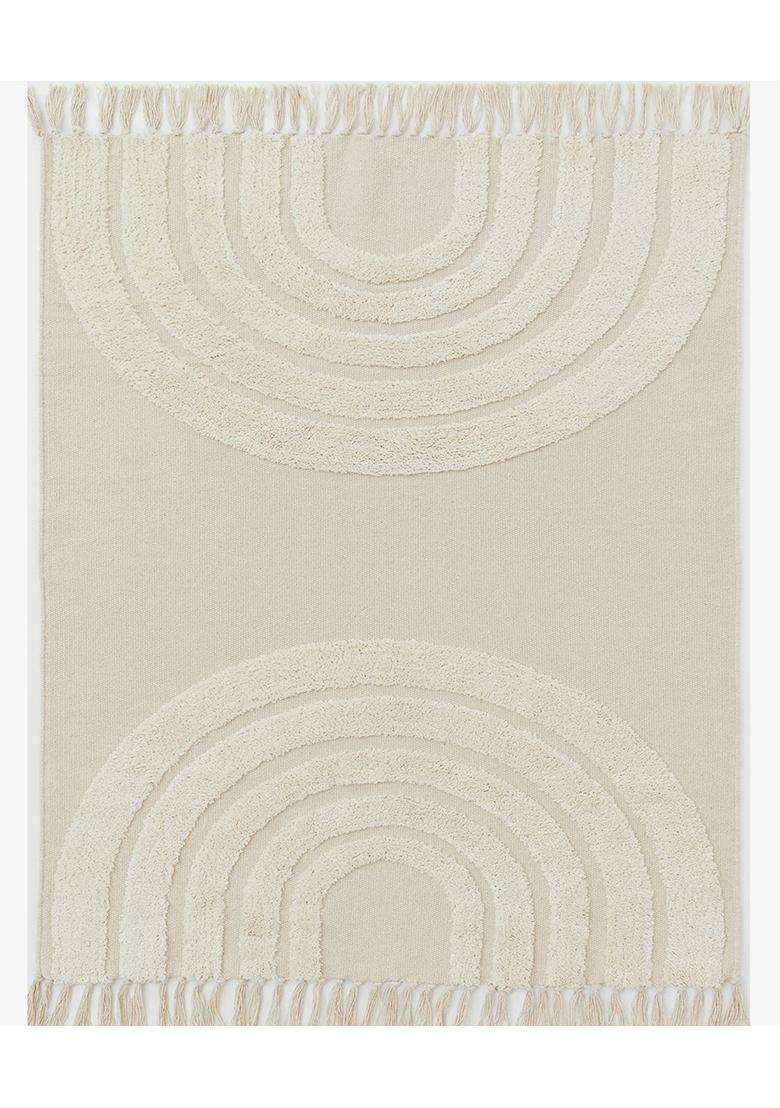 Saffron Rugs Hand Tufted Cotton Bath Mat | Ivory Cream Rectangular | Anti Slip Backing | Boho Kids Mats Bathroom Rug - Indya