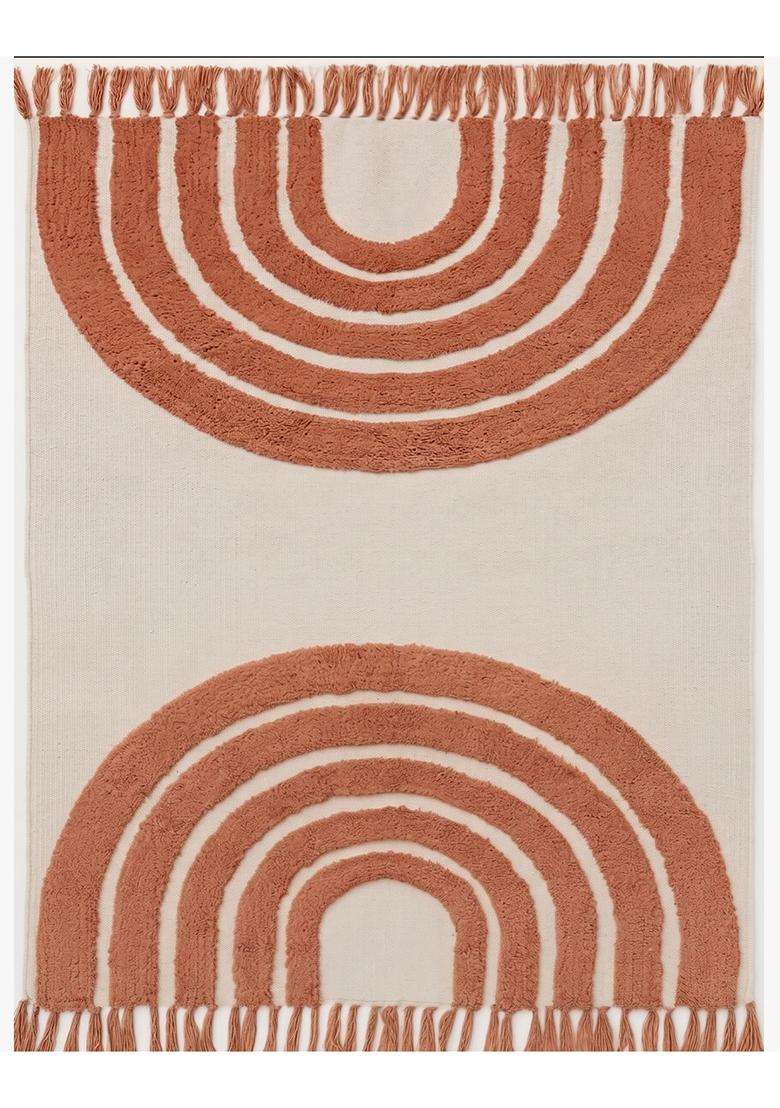 Saffron Rugs Hand Tufted Cotton Bath Mat | Terracotta Cream Rectangular | Anti Slip Backing | Boho Kids Mats Bathroom Rug - Indya