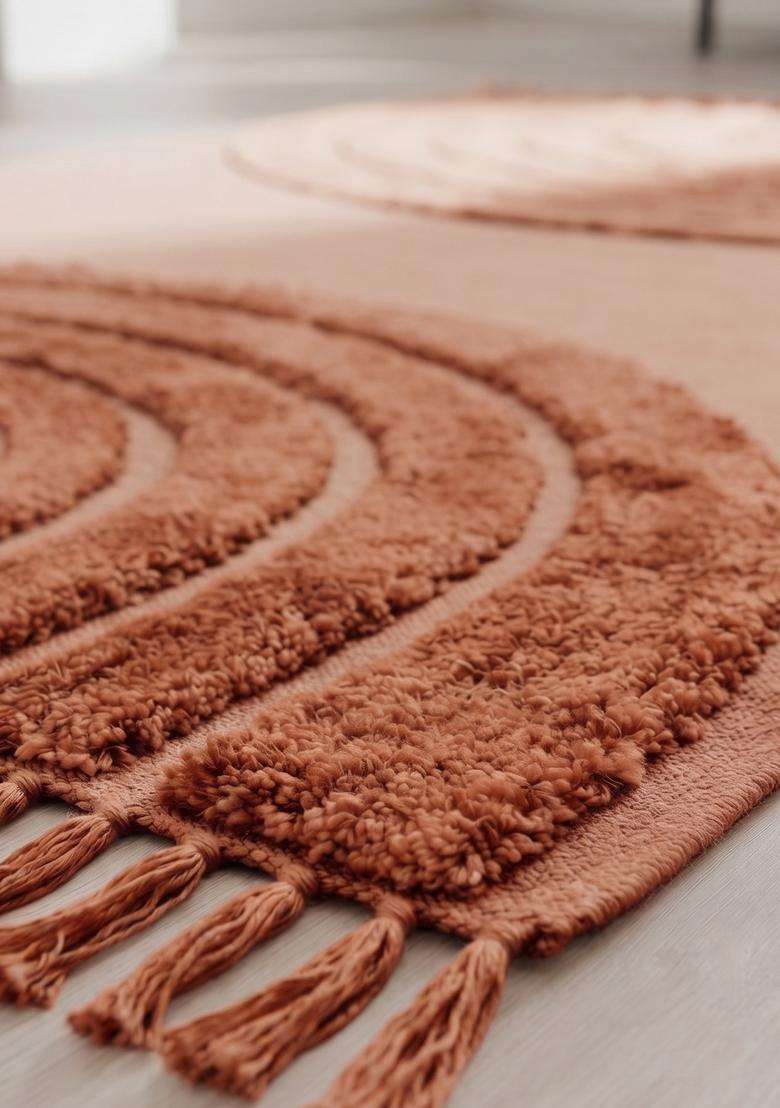 Saffron Rugs Hand Tufted Cotton Bath Mat | Terracotta Cream Rectangular | Anti Slip Backing | Boho Kids Mats Bathroom Rug - Indya
