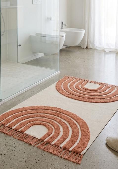 Saffron Rugs Hand Tufted Cotton Bath Mat | Terracotta Cream Rectangular | Anti Slip Backing | Boho Kids Mats Bathroom Rug
