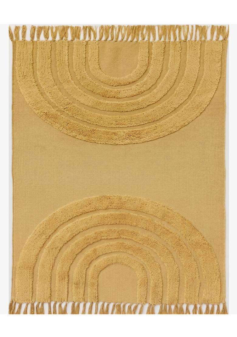 Saffron Rugs Hand Tufted Cotton Bath Mat | Mustard Yellow Rectangular | Anti Slip Backing | Boho Kids Mats Bathroom Rug - Indya