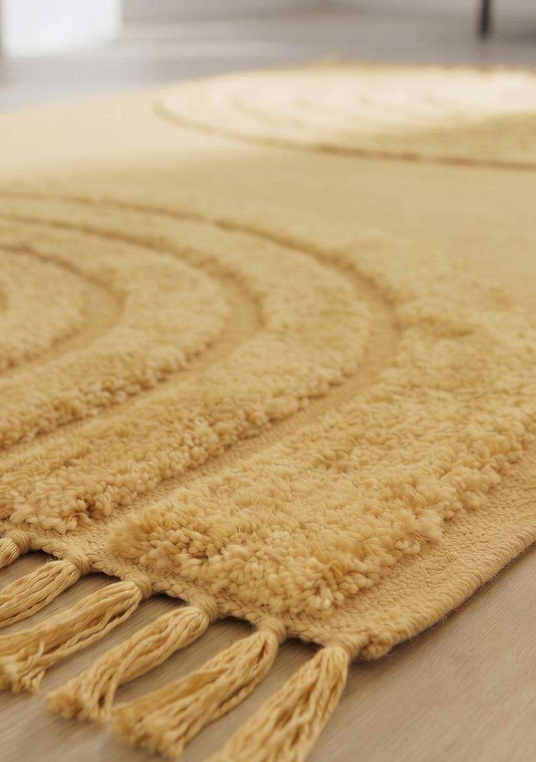 Saffron Rugs Hand Tufted Cotton Bath Mat | Mustard Yellow Rectangular | Anti Slip Backing | Boho Kids Mats Bathroom Rug - Indya