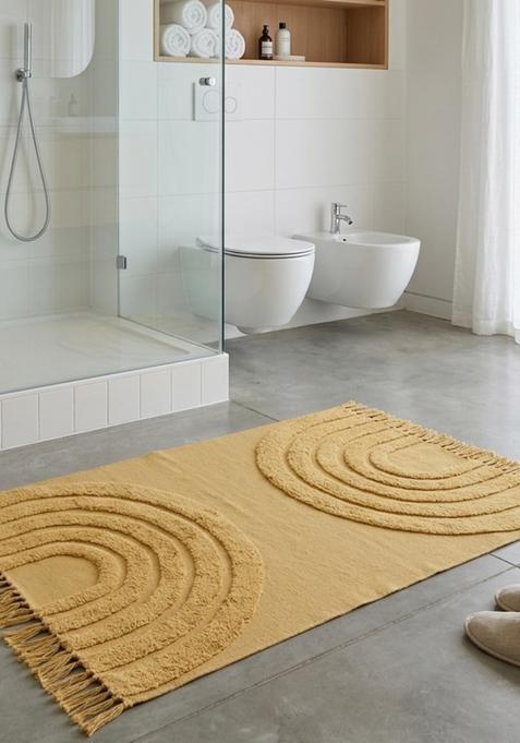 Saffron Rugs Hand Tufted Cotton Bath Mat | Mustard Yellow Rectangular | Anti Slip Backing | Boho Kids Mats Bathroom Rug