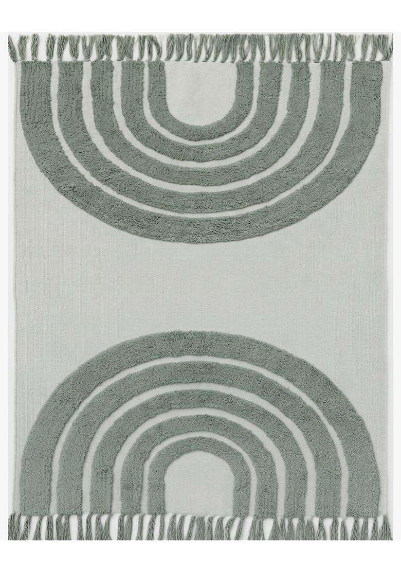 Saffron Rugs Hand Tufted Cotton Bath Mat | Sage Green Rectangular | Anti Slip Backing | Boho Kids Mats Bathroom Rug - Indya
