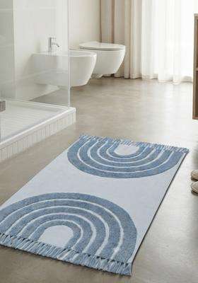 Saffron Rugs Hand Tufted Cotton Bath Mat | Light Blue Rectangular | Anti Slip Backing | Boho Kids Mats Bathroom Rug