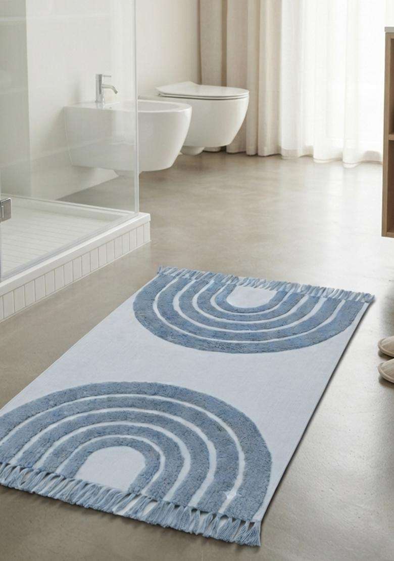 Saffron Rugs Hand Tufted Cotton Bath Mat | Light Blue Rectangular | Anti Slip Backing | Boho Kids Mats Bathroom Rug - Indya
