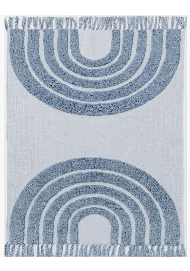 Saffron Rugs Hand Tufted Cotton Bath Mat | Light Blue Rectangular | Anti Slip Backing | Boho Kids Mats Bathroom Rug - Indya