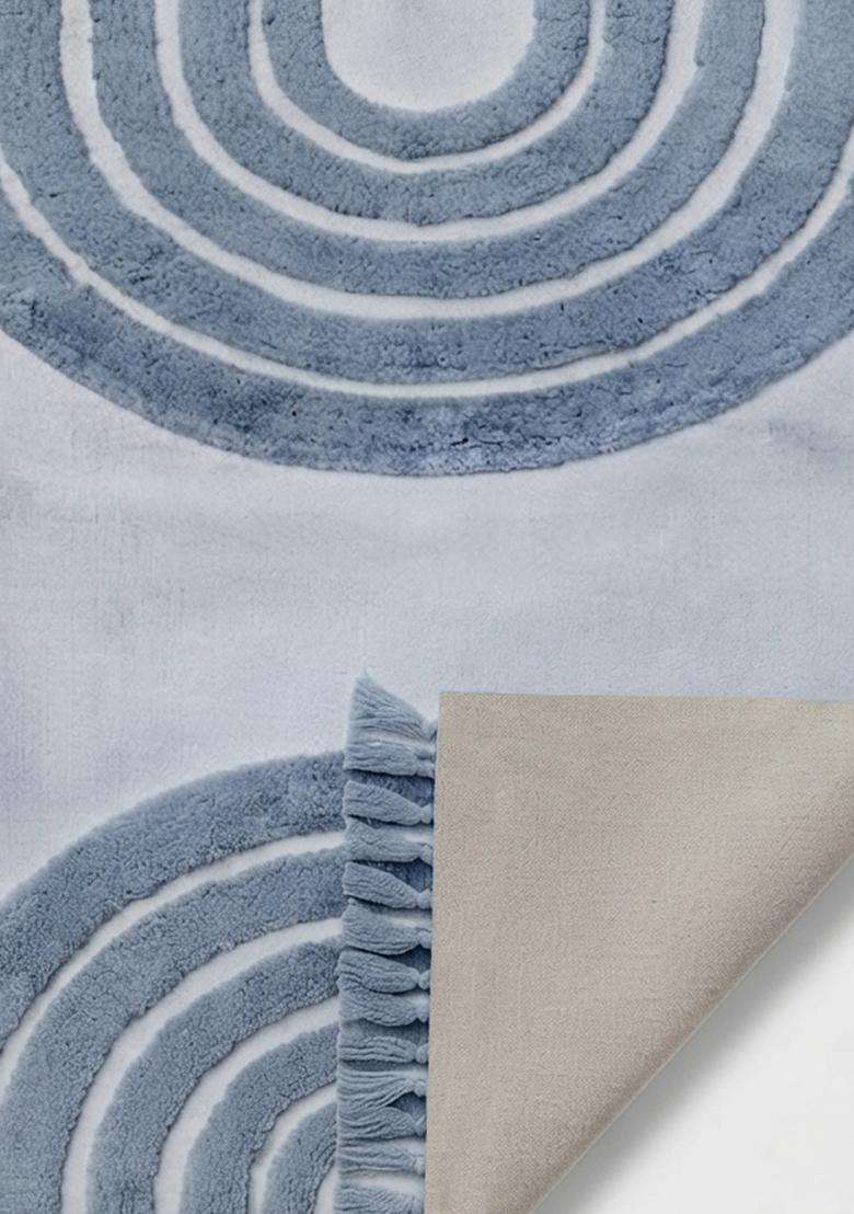 Saffron Rugs Hand Tufted Cotton Bath Mat | Light Blue Rectangular | Anti Slip Backing | Boho Kids Mats Bathroom Rug - Indya