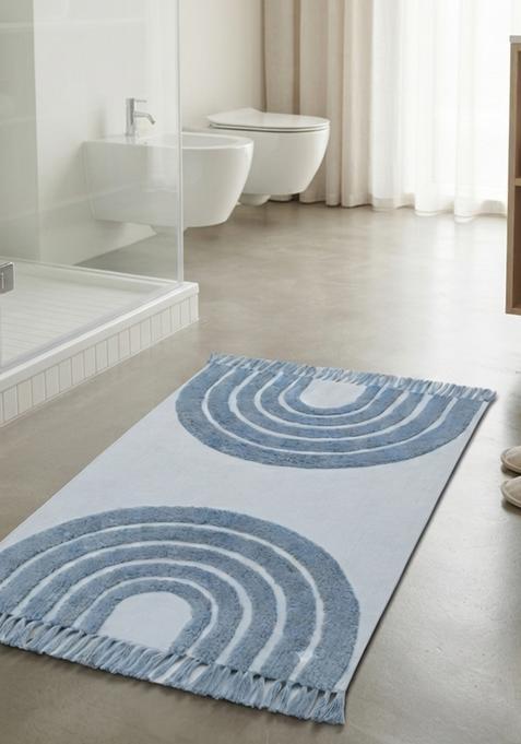 Saffron Rugs Hand Tufted Cotton Bath Mat | Light Blue Rectangular | Anti Slip Backing | Boho Kids Mats Bathroom Rug