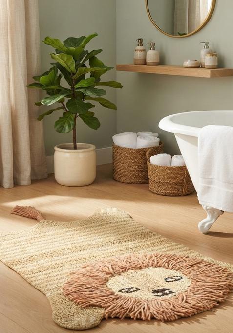 Saffron Rugs Hand Tufted Cotton Bath Mat | Beige Brown Bear | Anti Slip Backing | Casual Kids Mats Bathroom Rug
