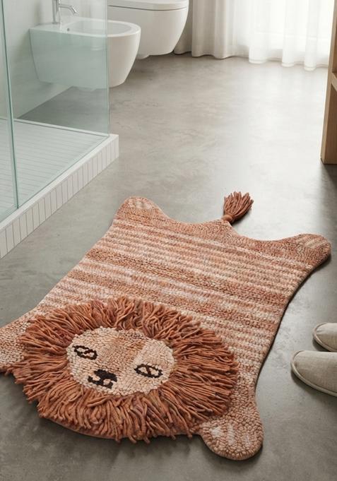 Saffron Rugs Hand Tufted Cotton Bath Mat | Terracotta Peach Bear | Anti Slip Backing | Casual Kids Mats Bathroom Rug