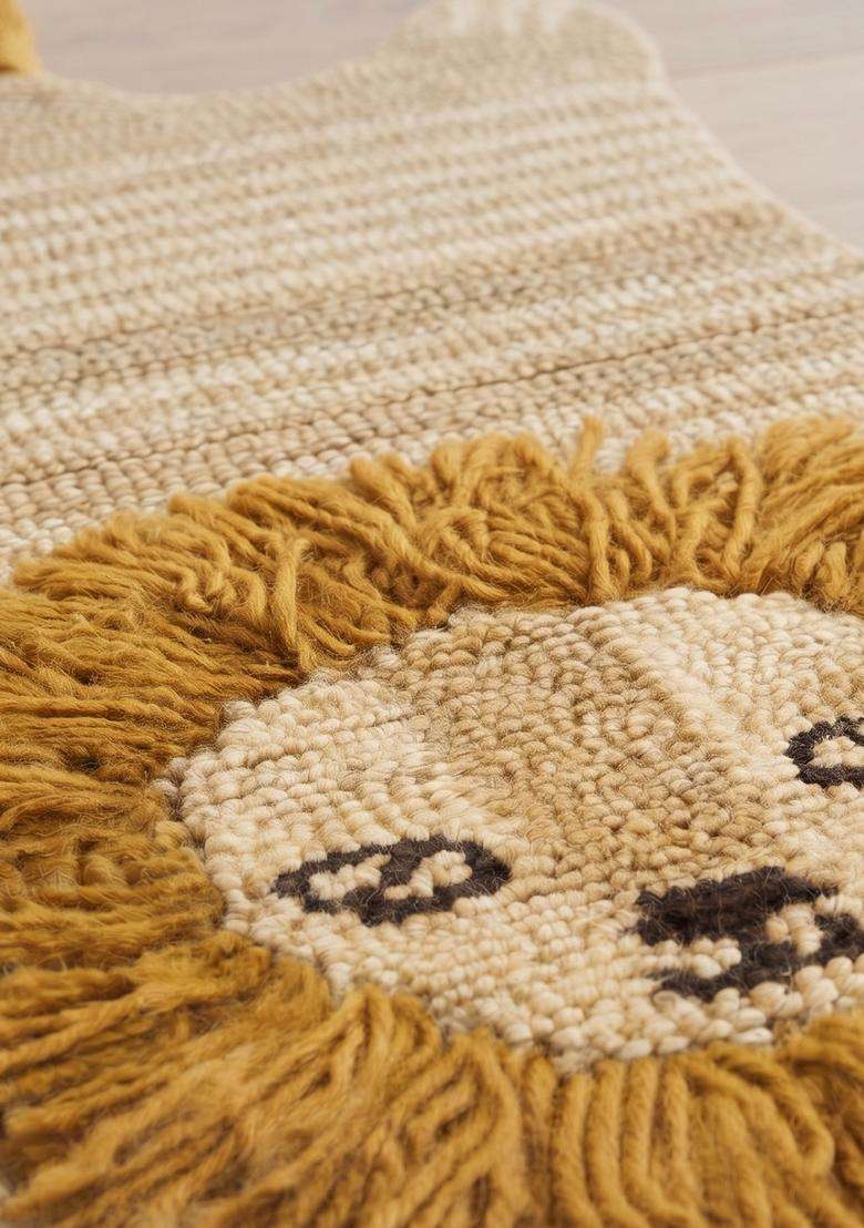 Saffron Rugs Hand Tufted Cotton Bath Mat | Mustard Gold Bear | Anti Slip Backing | Casual Kids Mats Bathroom Rug - Indya