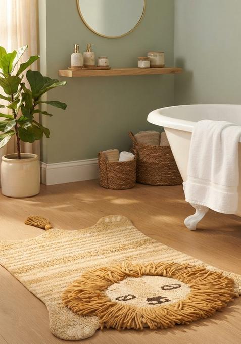 Saffron Rugs Hand Tufted Cotton Bath Mat | Mustard Gold Bear | Anti Slip Backing | Casual Kids Mats Bathroom Rug