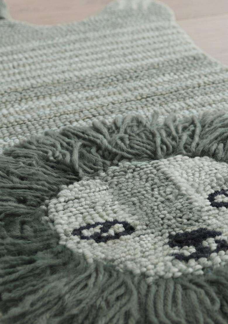 Saffron Rugs Hand Tufted Cotton Bath Mat | Sage Green Bear | Anti Slip Backing | Casual Kids Mats Bathroom Rug - Indya