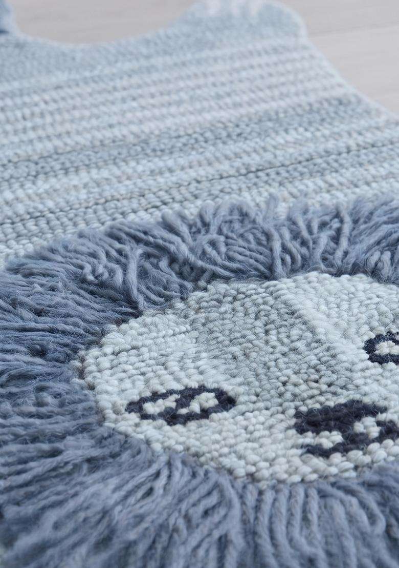 Saffron Rugs Hand Tufted Cotton Bath Mat | Steel Blue Bear | Anti Slip Backing | Casual Kids Mats Bathroom Rug - Indya