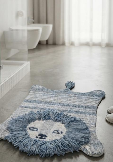 Saffron Rugs Hand Tufted Cotton Bath Mat | Steel Blue Bear | Anti Slip Backing | Casual Kids Mats Bathroom Rug