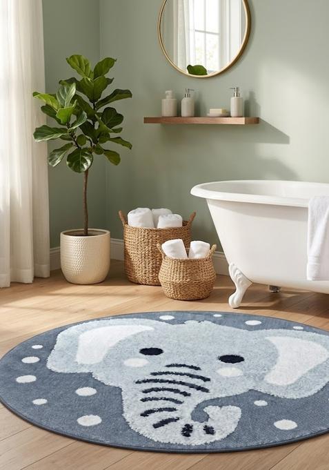 Saffron Rugs Hand Tufted Cotton Bath Mat | Blue Grey Round | Anti Slip Backing | Casual Kids Mats Bathroom Rug