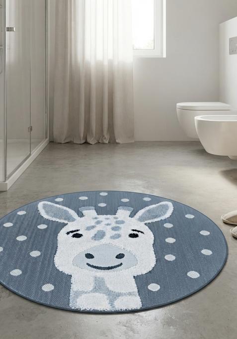 Saffron Rugs Hand Tufted Cotton Bath Mat | Steel Blue Round | Anti Slip Backing | Contemporary Kids Mats Bathroom Rug
