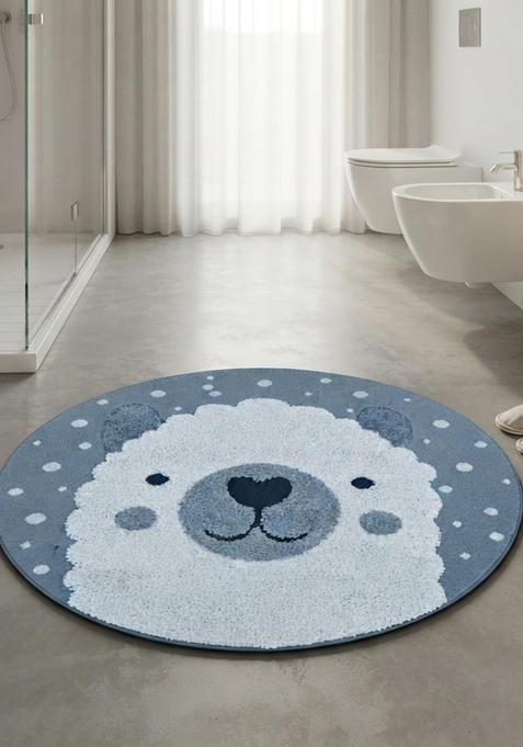 Saffron Rugs Hand Tufted Cotton Bath Mat | Dusty Blue Round | Anti Slip Backing | Casual Kids Mats Bathroom Rug