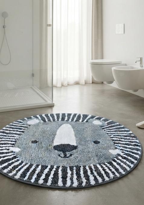 Saffron Rugs Hand Tufted Cotton Bath Mat | Blue Grey Round | Anti Slip Backing | Casual Kids Mats Bathroom Rug